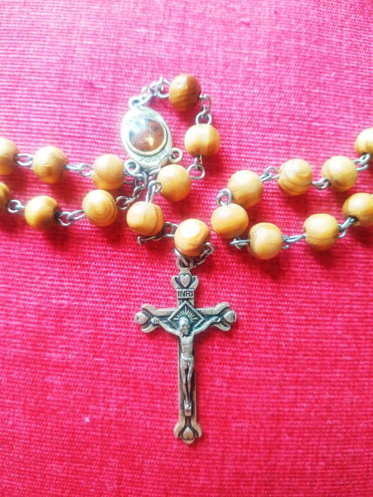 ROSARY with Cross and HOLY LAND, Wooden bead rosary, religious items