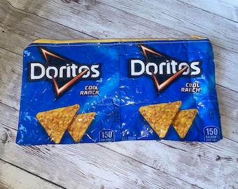 Doritos - Cool Ranch Snack bags! - Vinyl Zipper lined Fabric Pouch - Re-Used Actual Bag!