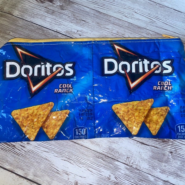 Doritos - Cool Ranch Snack bags! - Vinyl Zipper lined Fabric Pouch - Re-Used Actual Bag!