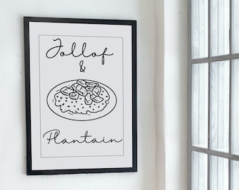 Jollof Rice & Plantain Wall Art, Nigerian Art Digital Download, West African Kitchen Print Poster, Printable Caribbean West African Food Art