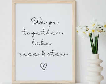 Nigerian art kitchen print, Rice and Stew Wall Art Print, Love jollof rice prints, Typography Digital Download, West African Food Printable