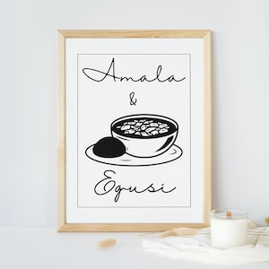 Amala & Egusi Nigerian Wall Art Digital Download, Yoruba Yam Kitchen Poster, Nigeria Instant Print Decor, Printable West African Food Art