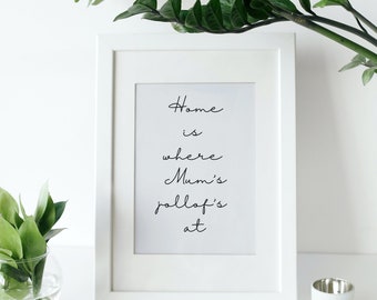 A4 Nigerian art kitchen poster, Mother&#39;s Day Gift Wall Art Digital Download, Home is mum jollof rice, Instant PDF West African Food Print