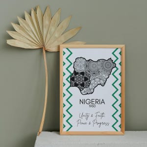 Nigerianische Wandkunst, druckbare Nigeria Karte Wandkunst, 1960 Nigeria Flagge druckbare Kunstwerk, Nigerian Landkarte Digitaler Download Druck