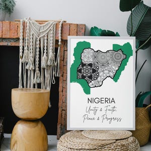 Nigerianische Wandkunst, druckbare Nigeria Karte Wandkunst, Nigeria Flagge druckbare Kunst, nigerianische Landkarte digitaler Download Druck, Patrotischer Druck