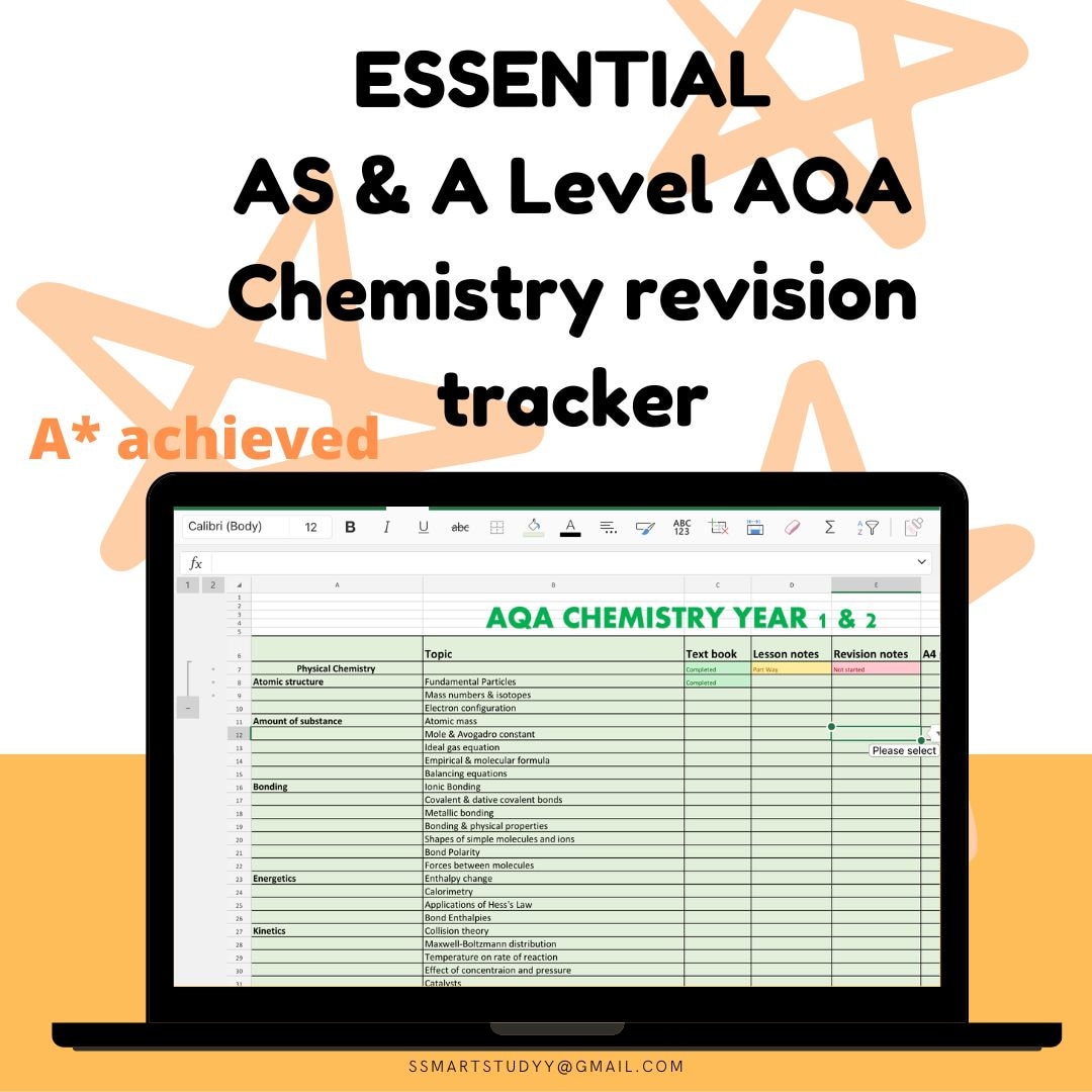 AQA Chemistry A Level Revision Tracker A* Students College Sixth Form University - Etsy UK