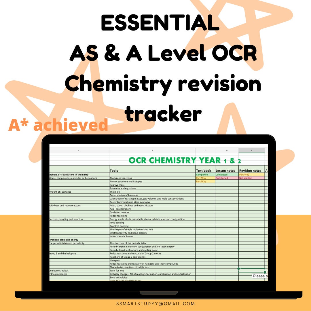 OCR Chemistry Alevel Revision Tracker A Student College University Etsy