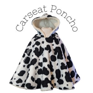 Carseat poncho, Cow print Hooded Poncho, Birthday Gift, Christmas Present, Babyshower gift, Toddler, Preschooler, Winter