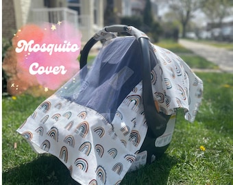 Mosquito Netting Carseat Cover, Canopy, Summer Baby, Babyshower Gift, Infant gift, Outdoor walks, Stroller Cover, 100% Cotton, Neutral Cover