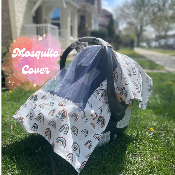 Mosquito Netting Carseat Cover, Canopy, Summer Baby, Babyshower Gift, Infant gift, Outdoor walks, Stroller Cover, 100% Cotton, Neutral Cover