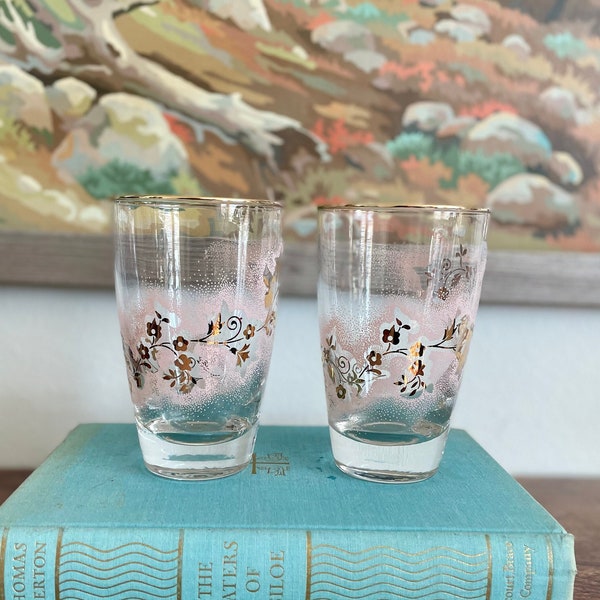 Vintage Libbey Glass Pink Duchess 22k Gold Cooler Glasses (set of 2)