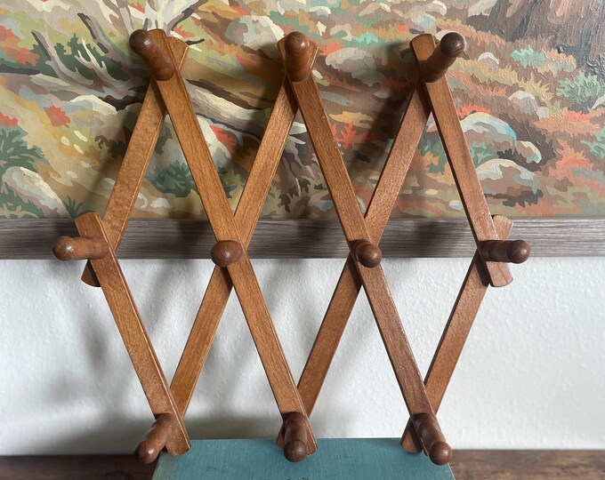 Vintage Wooden Accordion Peg Mug Rack Etsy
