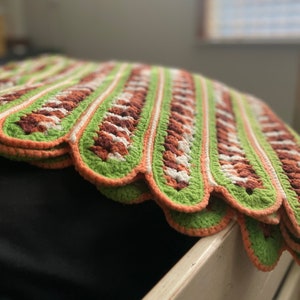 Vintage Crocheted Granny Throw Blanket Afghan Green Peach Rust White
