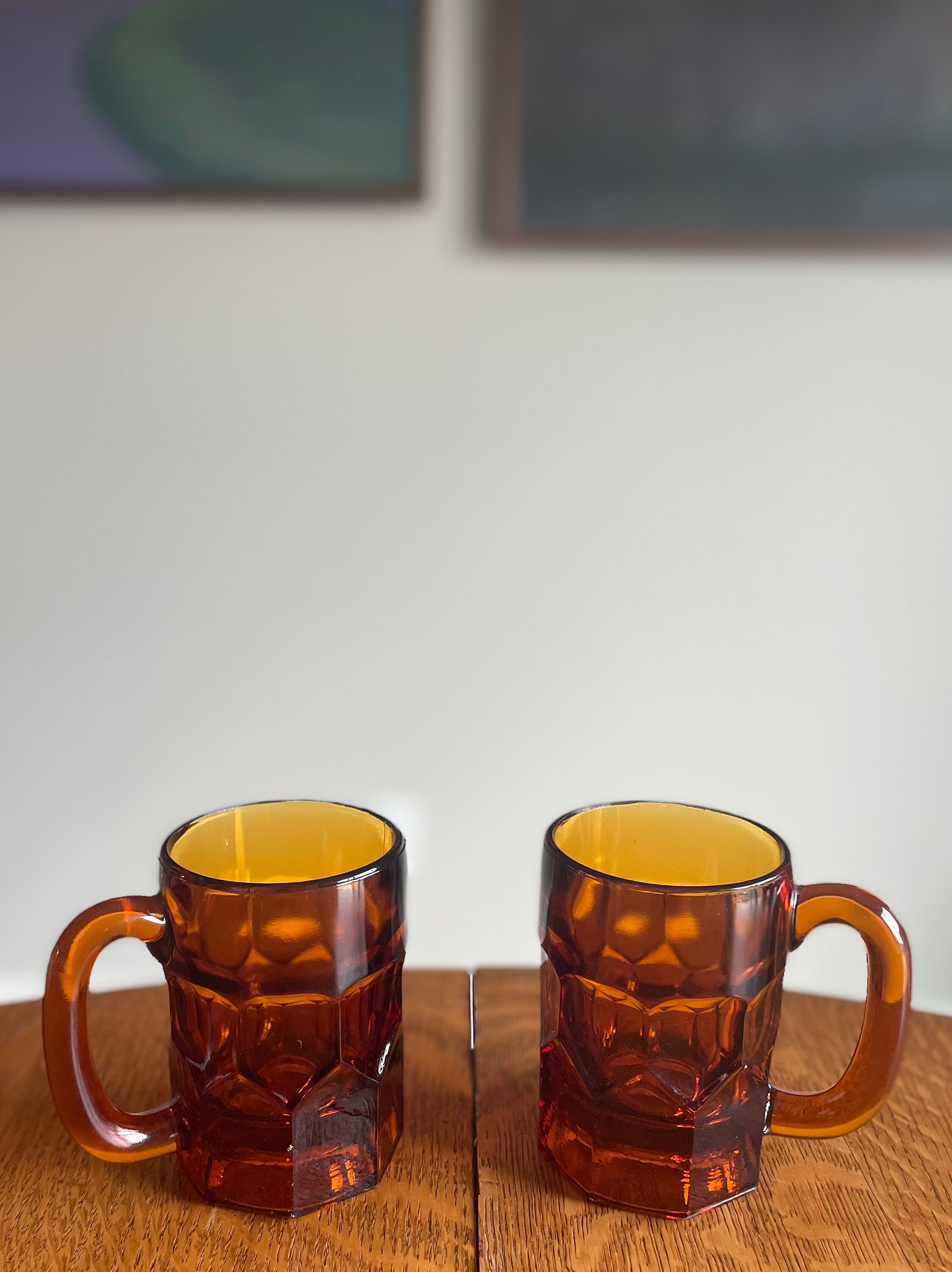 Vintage Indiana Glass Amber Beer Mugs set of 2 Etsy