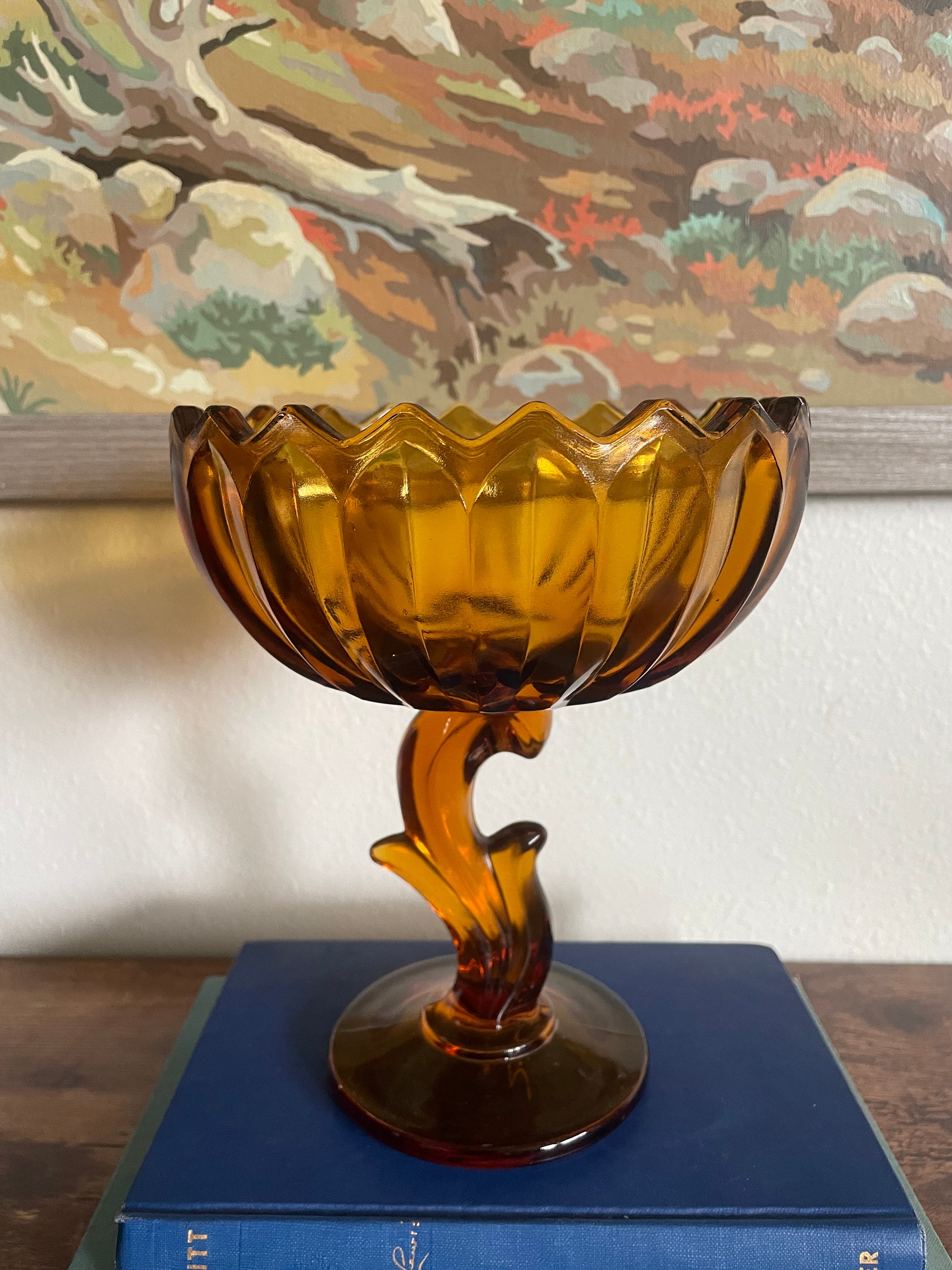Vintage Amber Lotus Compote Planter by Indiana Glass Etsy