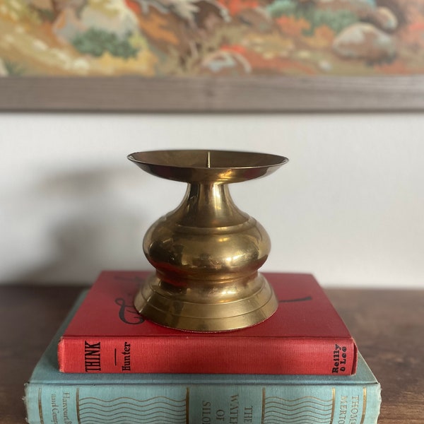 Vintage Solid Brass Curvy Pillar Candleholder
