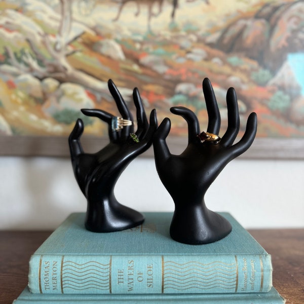 Vintage Solid Black Ceramic Mannequin Hand Ring Holder