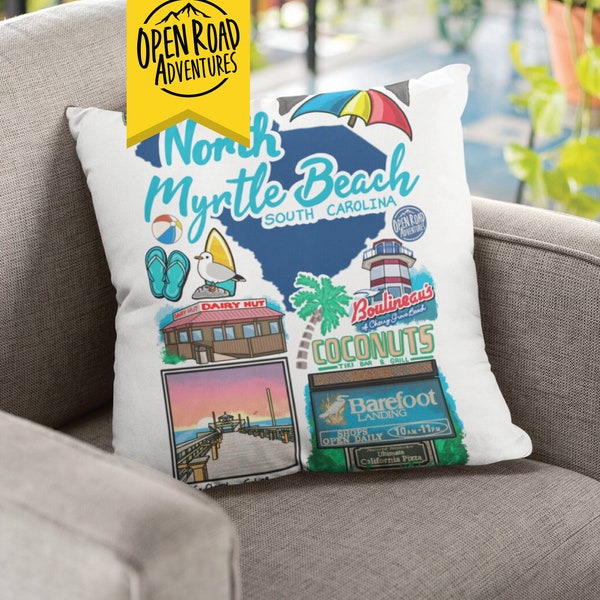 North Myrtle Beach SC Decorative Pillow | Myrtle Beach | Barefoot Landing | Decor | Fishing Pier | Cherry Grove | NMB | Beach House Decor