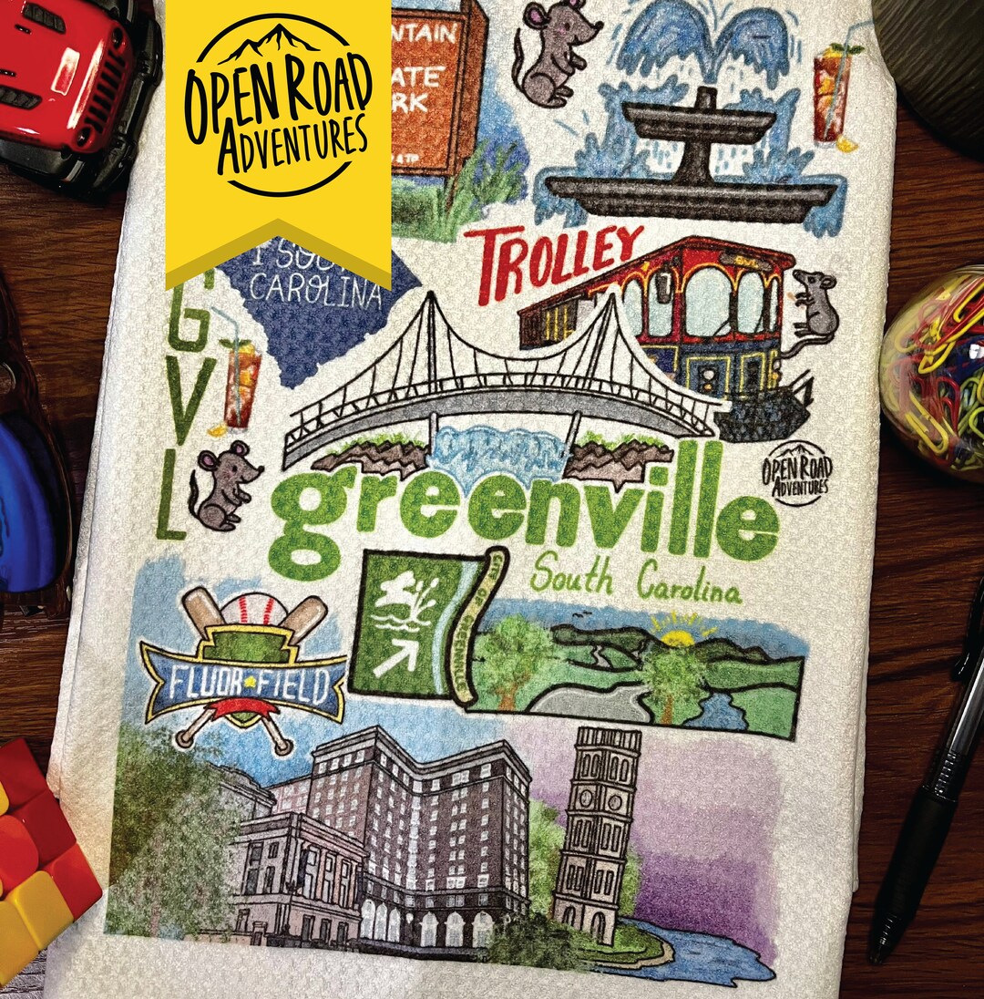 Greenville SC Tea Towel Downtown GVL Reedy Park Swamp Rabbit Trail Mice