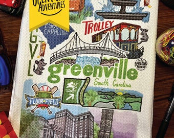 Greenville SC Tea Towel | Downtown GVL | Reedy Park | Swamp Rabbit Trail | Mice on Main | State Park | Kitchen Decor | Home Decor | Clemson