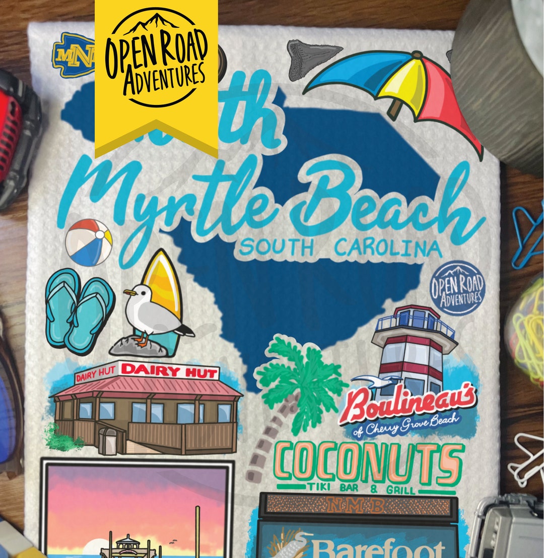 North Myrtle Beach SC Tea Towel Myrtle Beach Barefoot Landing Kitchen