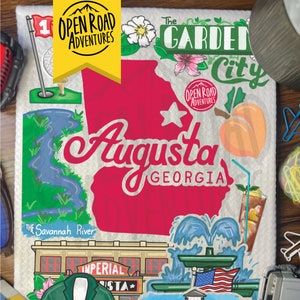 Augusta GA Tea Towel | Kitchen Decor for Augusta GA Residents and Tourists | High Quality Designs | Hand Drawn | Garden City | The Masters