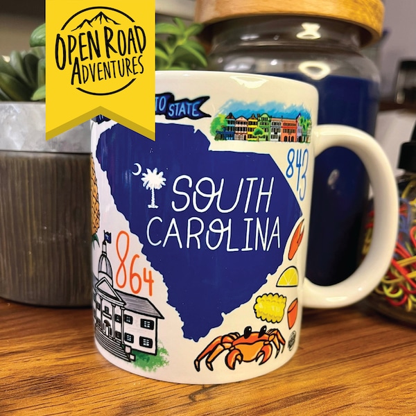 South Carolina Kaffeetasse | Einzigartiges Geschenk für SC-Bewohner und Touristen | Tolles handgezeichnetes Geschenk | Kaffeetasse | Palmetto Baum | Strandleben