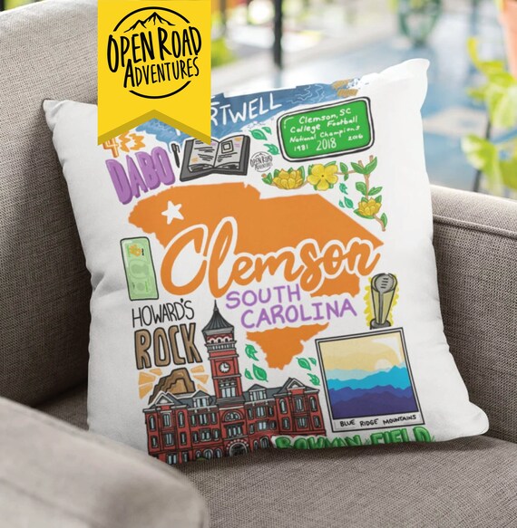 Clemson SC Decorative Pillow Tiger Town Clemson Tigers Clemson Apparel Clemson Pillow South Carolina Artwork Home Decor Tigers Etsy