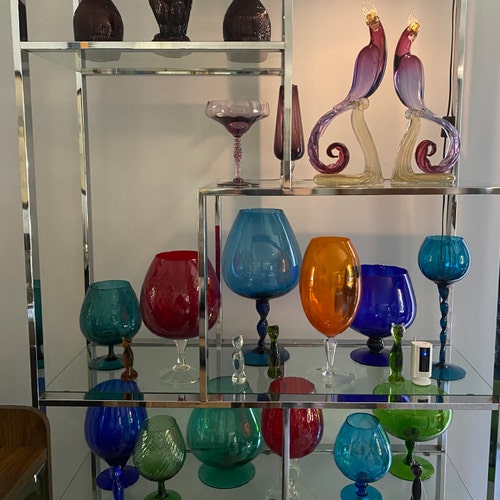 60s〜 BLENKO Glass Vase Vintage 1960s Blenko Bubble Glass Blue Oval Vase Wayne