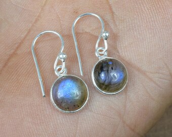 Labradorite Drop Earrings, Labradorite Round Earrings, Labradorite Dangle Earrings, 925 Solid Sterling Silver Labradorite Hook Earrings