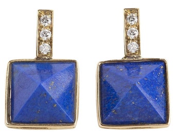 Lapis Lazuli Stud, White CZ Stud Earrings, 925 Sterling Silver Gold Plated Earrings, Square Stud Earrings Jewelry