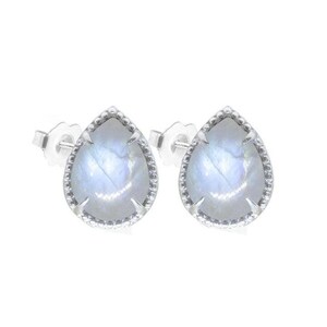 Rainbow Moonstone Earrings,Pear Shape Stud, 925 Sterling Silver Earrings, Minimalist Stud Earrings