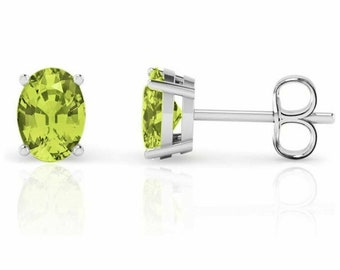 Peridot 5X7mm Oval Cut Stud 925 Solid Sterling Silver Minimalist Earrings August Birthstone