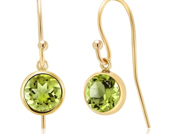 Green Peridot 6mm Round Earrings, Peridot Wire Earrings, Peridot Drop Earrings, Peridot Gemstone Earrings Sterling Silver, Birthday Gift