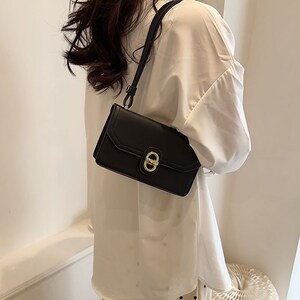 Mini Black Fashionable Metal Buckle Decorated Flap Square Bag With  Adjustable Shoulder Strap