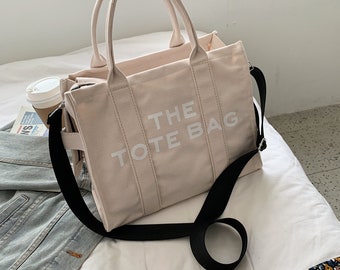 Canvas Tote Bag with Zipper for School - Letter Canvas Shoulder Bag for Women - Top Handle Bags - Travel Bag for Women - Business Bags Men