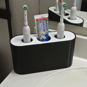 Sleek Dual Oral-B Pro 1000 Electric Toothbrush Stand with Toothpaste Holder - Bathroom Accessory