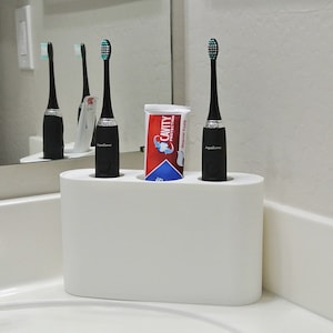 Sleek Dual AquaSonic Black and Vibe Series Electric Toothbrush Stand with Toothpaste Holder - Bathroom Accessory