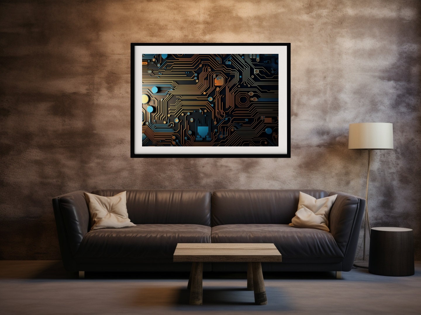 Large CPU Wall Art Minimalist Circuit Design, Printable IT Poster