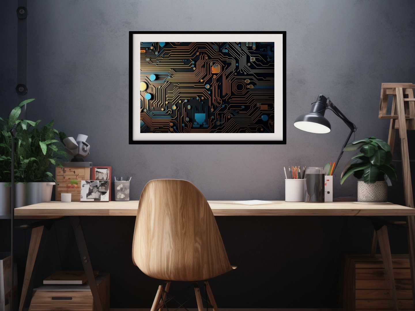 Large CPU Wall Art Minimalist Circuit Design, Printable IT Poster