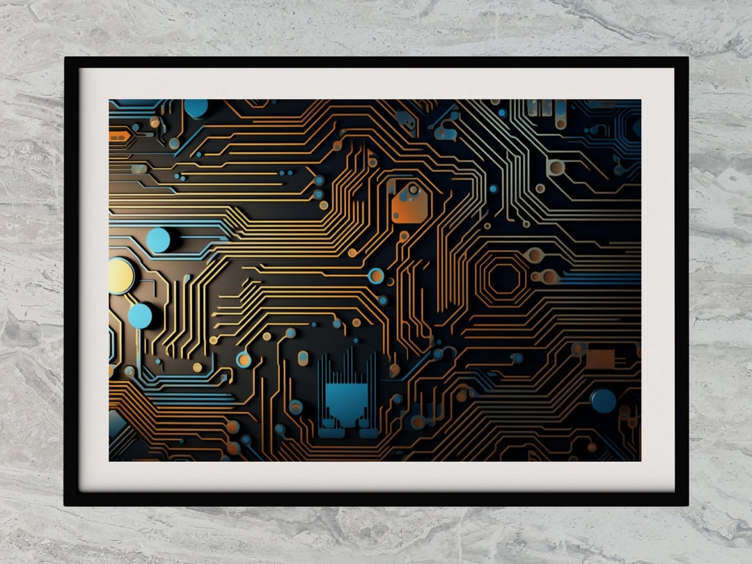 Large CPU Wall Art Minimalist Circuit Design, Printable IT Poster