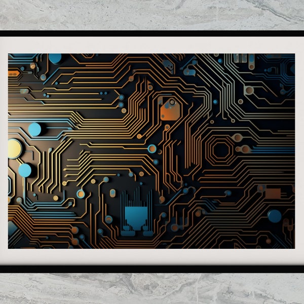 Grand art mural CPU - Conception de circuits minimalistes, affiche informatique imprimable, décor technologique moderne pour le bureau ou la maison, plusieurs tailles disponibles
