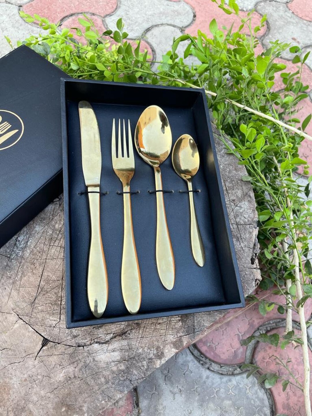 Cutlery Set 4pcs, Stainless Steel Handmade Spoon Custom Name Cutlery