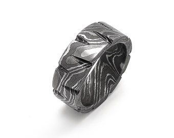 Damast Ring, Ring handgefertigt, Banderole, Geschenk für Sie, Geschenk für Ihn, Bandring, Jubiläumsring, Hochzeitsring, Ring