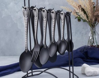 Cutlery set 6 person 28pcs, Stainless steel Handmade spoon powder coting high quality gift for him Anniversary gift birthday gift