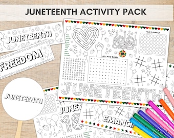 Pacchetto attività Juneteenth stampabile per bambini, colorazione e giochi per il Giorno della Libertà, Celebrazione del Giorno del Giubileo per tutte le età, Shaker Juneteenth fai da te