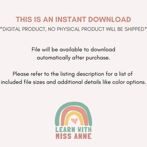 K&ouml;nnte beinhalten: Eine digitale Download-Grafik mit einem Regenbogen und dem Text "LEARN WITH MISS ANNE". Dies ist ein sofortiger Download, es wird kein physisches Produkt versandt.