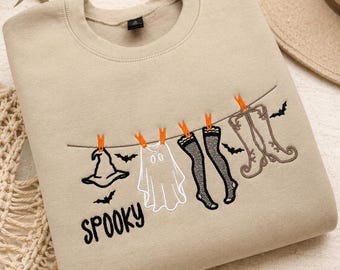 Halloween Sweatshirt, Halloween Shirt, Embroidered Spooky Crewneck