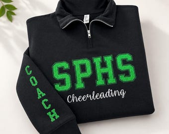 Custom Embroidered Quarter Zip, Personalized Team Spirit Pullover, Cheerleading Sweatshirt