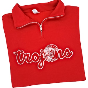Custom Trojans Quarter Zip Sweatshirt | Embroidered Game Day Pullover | Personalized Mascot Spirit Wear